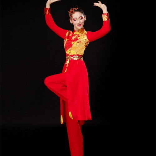 Chinese dragon waist drum red folk dance  costumes female chinese style yangko dance dresses dragon lion dance suit for woman